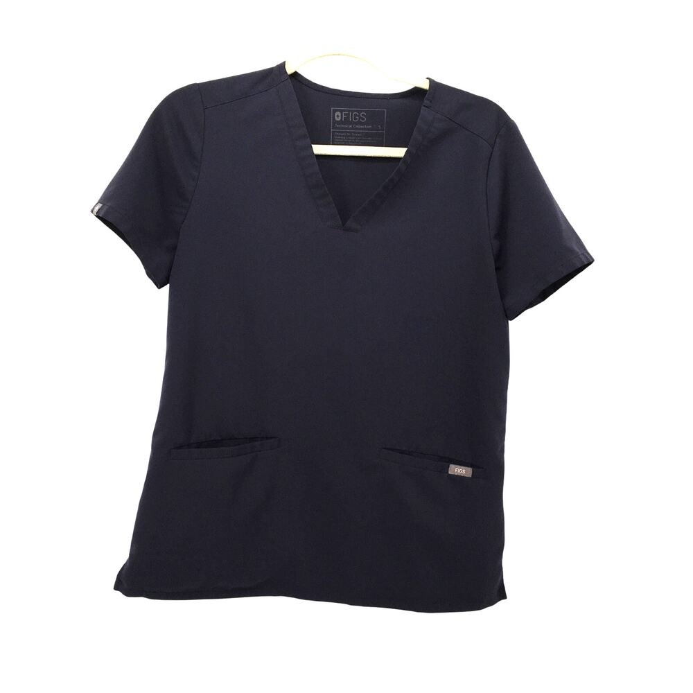 FIGS Casma Three Pocket Scrub Top Deep Space Gray Small V Neck Nursing Medical